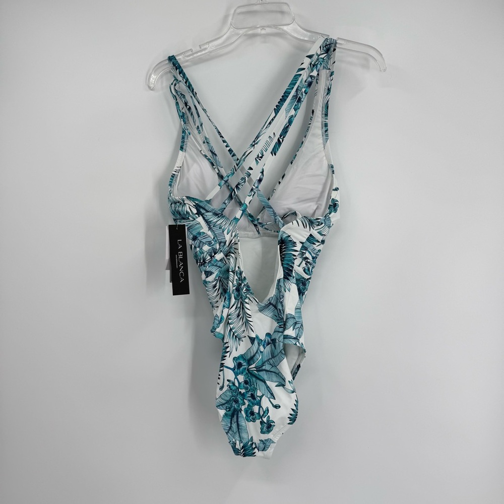 La Blanca One Piece Swimsuit Size 12 NWT Strappy Tropical Leaf Tummy Control - Picture 7 of 11